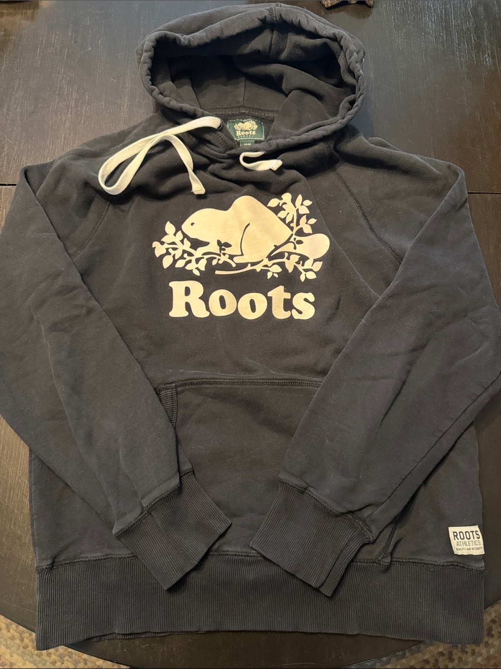 Roots Men's Dark Blue Crewneck Hoodie with Cream Logo